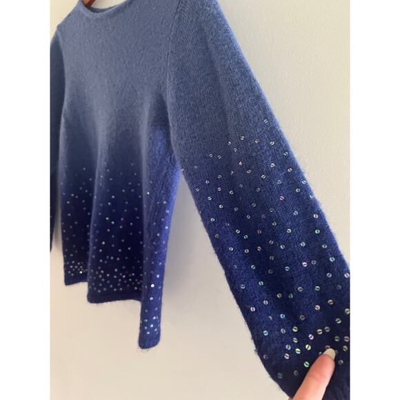 Susan Bristol Mohair Boat Neck Sweater Cocktail Blue Ombre Sequins Size Small JL - Picture 3 of 7